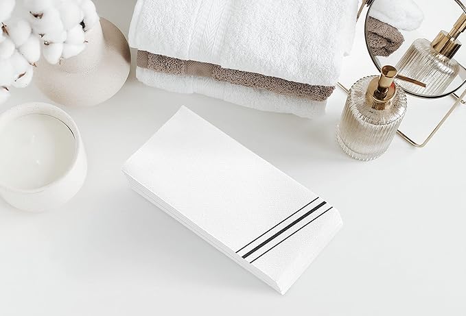 100 Pack Linen Feel Guest Paper Hand Towels | Disposable Super Absorbent Airlaid Paper Towels For Bathroom, Party, Weddings, Or Events | 12 x 17 Inches 1/6 Folded Decorative Design