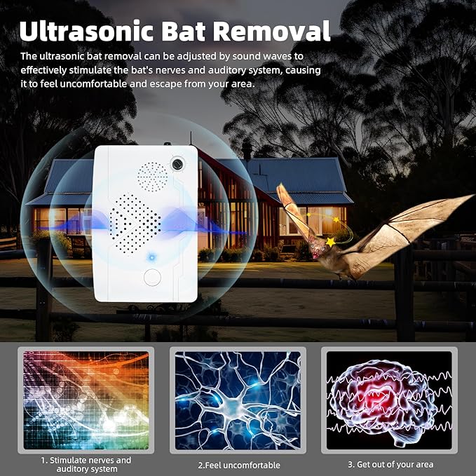 Bat Deterrent Devices,Bat Deterrent for Attic,Rechargeable Bats Keep Away,Porch & House | Bats Removal Do It Yourself for Indoor & Outdoor | Friendly to Human & Pet (4, White)