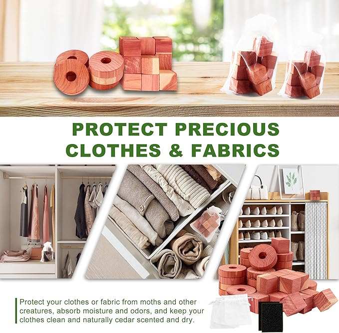 (172pcs) Cedar Block for Closet Drawers, Aromatic CedarRings, Natural Fresh Scent CederWood, CedarClosets Clothes Storage Wardrobes and Drawers Cedar Freshener