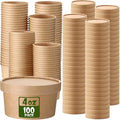 Fulmoon 100 Pack Paper Soup Containers with Lids Disposable Paper Food Containers with Vented Lids Kraft Ice Cream Bowls Soup Cup Ice Cream Cups for Restaurants(4 oz,Brown)