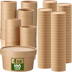 Fulmoon 100 Pack Paper Soup Containers with Lids Disposable Paper Food Containers with Vented Lids Kraft Ice Cream Bowls Soup Cup Ice Cream Cups for Restaurants(4 oz,Brown)