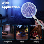 Electric Fly Swatter Racket, 2 in 1 Mosquito Bug Zapper 4100V Handheld Mosquito Killer with 1800 mAh Rechargeable Battery, Purple Light and 3-Layer Safety Mesh for Indoor Outdoor Blue