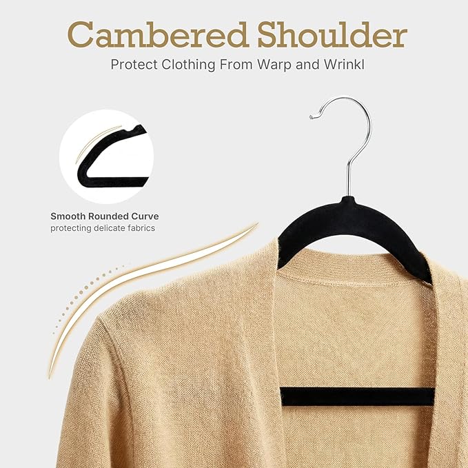 HOUSE DAY Black Velvet Hangers 40 Pack, Non Slip Clothes Felt Hanger Heavy Duty for Coat, Premium Slim Space Saving Suit Hangers for Closet Organizer, 360° Rotating Silver Hook