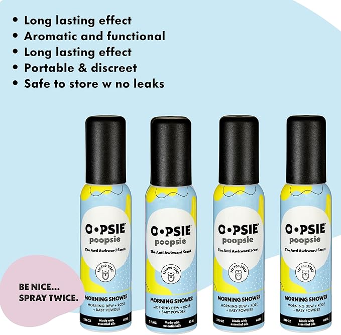 OOPSIE POOPSIE - Morning Shower - Before & After You Go Toilet Spray 2oz - Portable Odor Eliminator - 4 Pack
