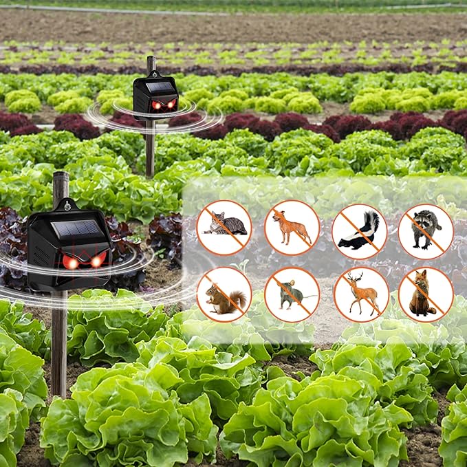 6 Pack Solar Animal Repellent, Predator Eyes Animal Deterrent Sentinels with Red LED Blinking Lights Drive Away Raccoon, Deer, Skunk, Cat, Coyote from Yard Farm and Chicken Coops