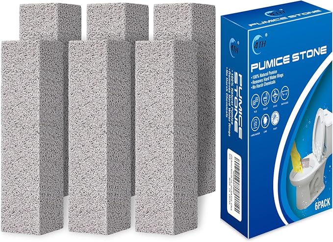 4TH Pumice Stone for Toilet Bowl Cleaning,Pumice Stick Powerfully Away Limescale Stain,Hard Water Ring, Calcium Buildup,Iron&Rust. Remover for Tile/Bath-tub/Sink/Grill - 6 Pack