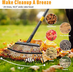 25-Tine Metal Leaf Rake Set with Adjustable Handle, 32-Gallon Bag & Leaf Scoops for Effortless Yard Cleanup, Heavy Duty Sturdy Garden Rake for Lawns, Backyard, Fall & Spring Cleaning 6FT