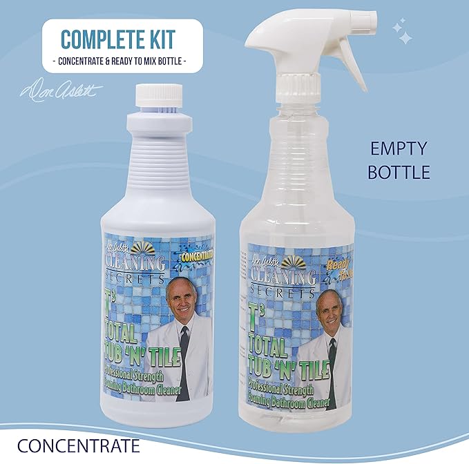 Don Aslett Tub n' Tile Foaming Bathroom Cleaner Set - 32 Oz Concentrated Formula | Cleaning Supplies for Shower Doors, Tile, Tub, and Sink