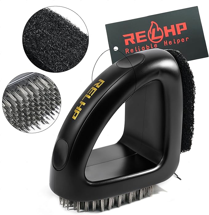 RELHP 4-in-1 Grill Brush [Bristle-Free Sponge Pad & Wire] Combined BBQ Brush,Ultra Safe & Heavy-Duty Grill Cleaner for Outdoor Grill Grill Brush and Scraper Grill Accessories Gifts for Men/Dad