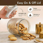 kitchentoolz 1 Gallon Ribbed Glass Cookie Jar with Lid – Ribbed Glass Jar with Lid - Airtight Food Storage Container for Cookies, Candy, Flour, Dog Treats