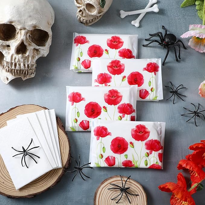 Geyee 50 Packs Facial Tissue Travel Packs Disposable Pocket Tissues for Wedding Guest Travel School Purse Home Supplies, 500 Sheets 3 Ply(Poppy)