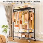 ULIFHOME P7 Rolling Clothes Rack, Clothing Racks for Hanging Clothes, Heavy Duty Garment Rack with Wheels, 3 Tiers Freestanding Portable Closet Rack 45''W × 20.5''D × 80.5''H, Max Load 480 lbs, Black