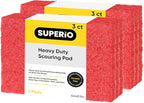 Scouring Pad Non-Scratching Scrubber Non-Scratch Cleaning Scrub Pads Heavy Duty Scouring Pad Reusable Kitchen Scrubbing Pad Pack of 6 Red, by Superio