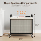 ELYKEN Laundry Hamper 3 Section, 120L Rolling Laundry Sorter with Removable Liner Bag, Laundry Basket with Wheels, Steel Frame with Metal Handle, Clothes Hamper Cart for Laundry Room & Bedroom