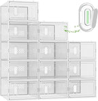 SIMPDIY Shoe Storage, 12 Pack Shoe Organizer for Closet, Shoe Boxes Clear Plastic Stackable Shoe Containers with Lids for Size 10