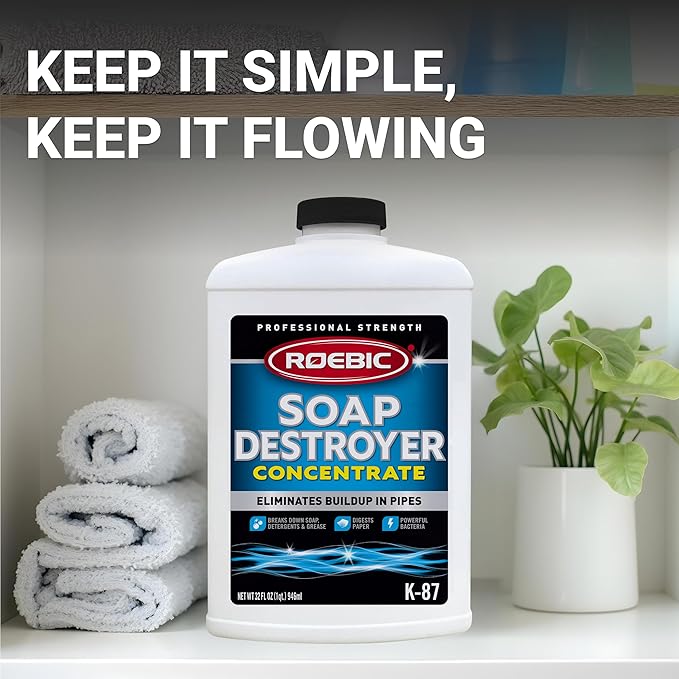 Roebic K-87 Liquid SGP Soap, Grease and Paper Digester with Bacteria, Eliminates Buildup in Pipes and Protects from Clogs, Treats 1500 Gallons, 32 fl oz Concentrate