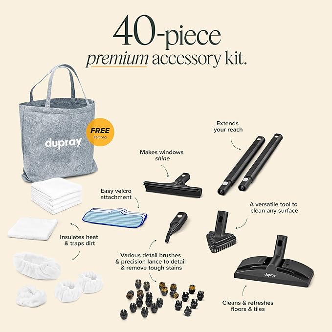 Dupray Neat Plus Steam Cleaner, Multipurpose Steamer for Floors, Grout & Upholstery, Chemical-Free Cleaning, Fast Heat-Up, 40-Piece Accessory Kit