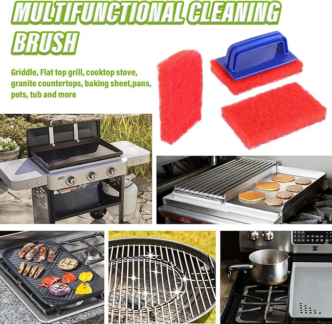 5 Pack Electric Cleaning Brush Pad Kitchen Bathroom Household Cleaning Pad Swimming Pool Wall Cleaning Brush Heavy Duty Griddle Scrubber Scouring Pad and 1 Pack Handle kit(Red)