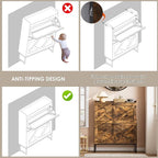 Nicetree Shoe Cabinet Organizer with 2 Flip Drawers, Freestanding Narrow Rack with Metal Legs, Farmhouse Slim Shoe Storage for Entryway, Foyer, Hallway, Rustic Brown