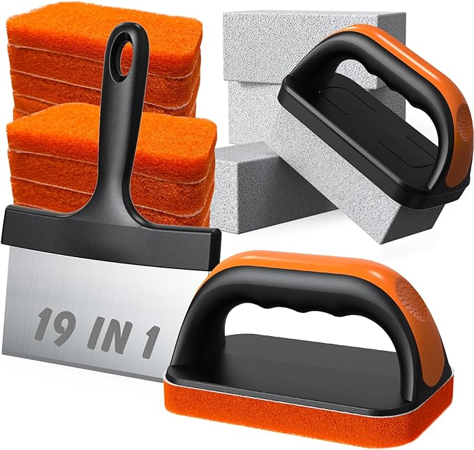 19 in 1 Griddle Cleaning Kit for Blackstone Accessories, Flat Top Grill Cleaning Kit w/Griddle Scraper, 4 Grill Stone, Griddle Brush Easy to Remove Stain - 5060