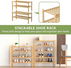ROMGUAR CRAFT 5 Tier Bamboo Shoe Rack for Closet Free Standing Wood Shoe Shelf for Entryway Small Space Stackable 27"x11"x33" (Natural)