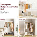 SLEEPING LAMB Heavy Duty Clothing Racks for Hanging Clothes, Small Rolling Clothes Rack with Wheels, Sturdy Garment Wardrobe Rack for Bedroom, Laundry Room, White
