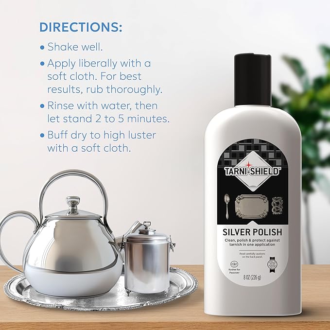 Tarni-Sheild Silver Polish - Clean, Polish, and Protect Against Tarnish - 8 Ounces – Safely Cleans Silver, Copper, Brass, and Other Metals in Just One Application