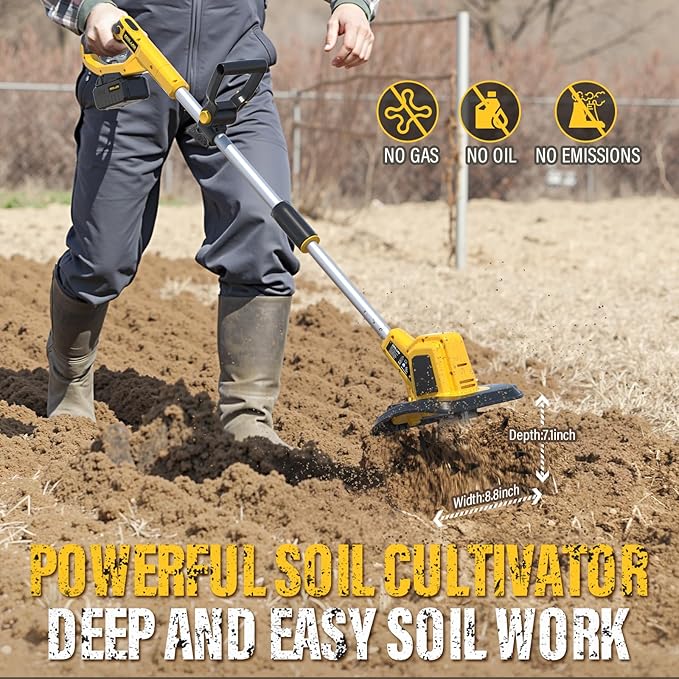 20V Cordless Electric Garden Tiller Cultivator, 9-Inch Tilling Width, 6.6-Inch Depth Rototiller for Soil Cultivation, Lawn, Gardening, Lightweight Tiller Includes 4.0Ah Battery and Charger