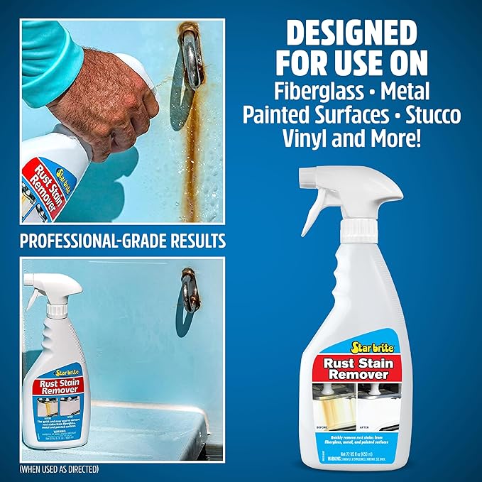 STAR BRITE Rust Stain Remover Spray - Instantly Dissolve Corrosion Stains on Fiberglass, Vinyl, Fabric, Metal & Painted Surfaces - Also Removes Sprinkler Stains - 22 Ounces (089222SS)