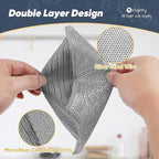 Orighty Multipurpose Wire Dishwashing Rag, 48 Pcs Upgraded Double-Layer Non-Scratch Wire Dish Cloths, Reusable Steel Scrubber Dishcloth Rags for Kitchen, Cookware, 7"x8", Grey