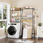 Golpart Over Washer and Dryer Shelves,Heavy Duty Laundry Room Storage Organization Clothes Drying Rack,5 Tier Adjustable Height Wire Shelving and Wire Basket with Hanger Rod&Hook,Space Saving Shelf | Heavy Duty, Clothes Drying Rack, Adjustable Height, ...