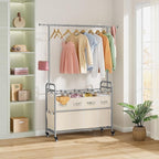 Tajsoon Laundry Hamper with Hanging Rack, Laundry Sorter 4 Sections, 4 Basket Butler with Lockable Wheels and Removable Bag, Rolling Laundry Cart for Bedroom, Beige