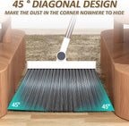 3 in 1 Broom and Dustpan Set with Adjustable Push Broom with 48.8“ Long Handle for Floor Sweeping Outdoor Indoor Sweeping Combo for Home & Kitchen (Blue)