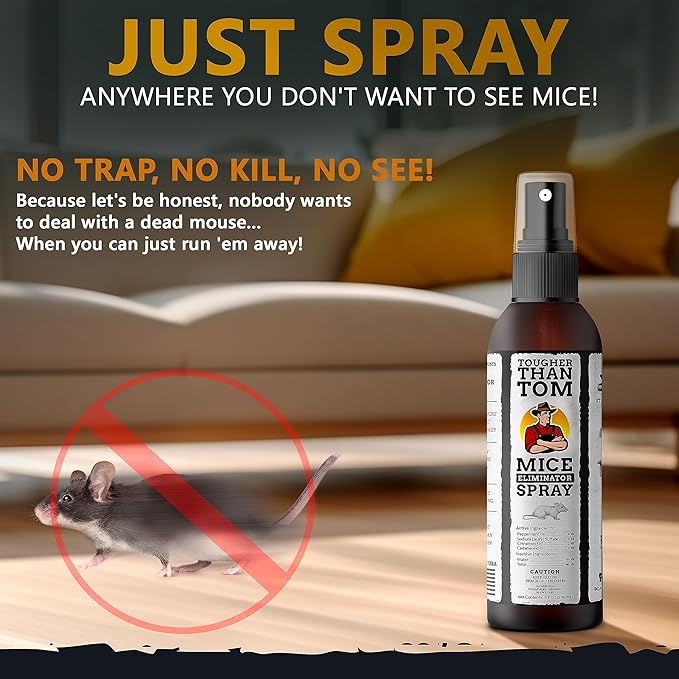 Tougher Than Tom Mouse Repellent Spray – 8 fl oz Premium Cinnamon and Peppermint Oil for Rodents – Effective Mouse Repellent Indoor – Mice Deterrent – All-Natural Formula