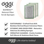 OGGI Bambou Odor-Free Scrubbing Sponges - Natural Scrub Sponges for Dishes, 91% Bamboo-Derived Rayon Cellulose Fiber, Reusable, Absorbent, Durable Scrubbers, Non-Scratch, Washable - 3 pcs, 7x4