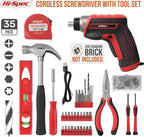 Hi-Spec 35pc Red Tool Kit with 3.6V USB Electric Screwdriver and Drill Set. Complete Basic Tool Set
