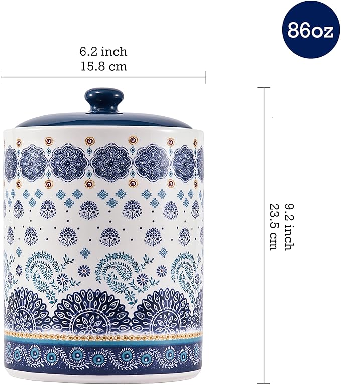 Bico Blue Talavera Ceramic Air Tight 9 inch Cookie jar, for holding coffee, powder, tea, spices, Microwave and Dishwasher Safe