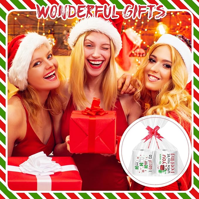 2 Rolls Christmas Toilet Paper Gifts Santa Claus Toilet Tissue with Packaging Bag and Bow Disposable Xmas Paper Towels Christmas Stocking Stuffers for Holiday Birthday Party Supply(Santa)