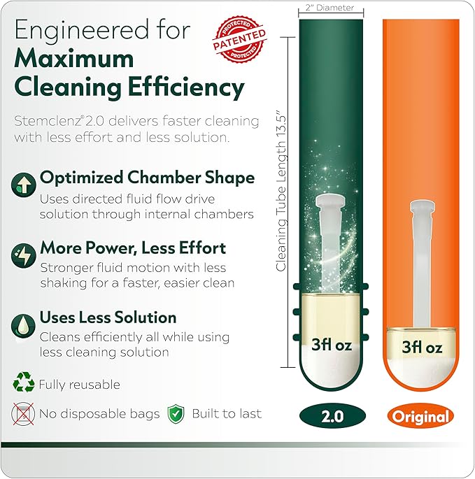 Hygenix StemClenz Reusable Cleaning System Bundle with Hytek Caps | Shake-to-Clean for Small Glass, Tubes & Accessories (Green)