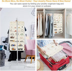 Hanging Jewelry Organizer with 50 Transparent Pockets, 360° Rotating Hanger & Secure Zipper Closure - Foldable Double Sided Jewelry Storage Bag for Earrings, Rings, Necklaces, Bracelets (Beige)