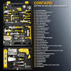 DOWELL 219-Piece Home Tool Set with 3.6V Electric Screwdriver, General Household Tool Kit in Drawer Toolbox for DIY, Furniture Assembly & Repair (Screwdriver, Hex Keys, Wrench, Hammer Included)
