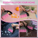 THINKLEARN 2PCS Mini Dustpan and Brush Set, Small Broom and Dustpan Set with Pink Leopard Print Design, Hand Broom Whisk Broom and Dust Pan for Cleaning Desk, Home, Cars, Pets, Kids