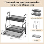 2-Tier Bathroom Counter Organizer with Drawer, Bathroom and Makeup Organizer Countertop, Easy to Install, Ideal for Bathroom organizer, Vanity, Large Skincare, Perfume, Present, and More,Black