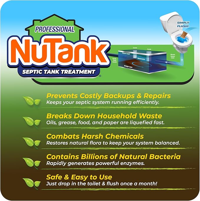 Septic Tank Treatment - 12 Dissolving Packets - 1 Year Supply of Septic Safe Enzyme Producing Packets - Helps Protect Against Costly Septic Backups - Made in USA