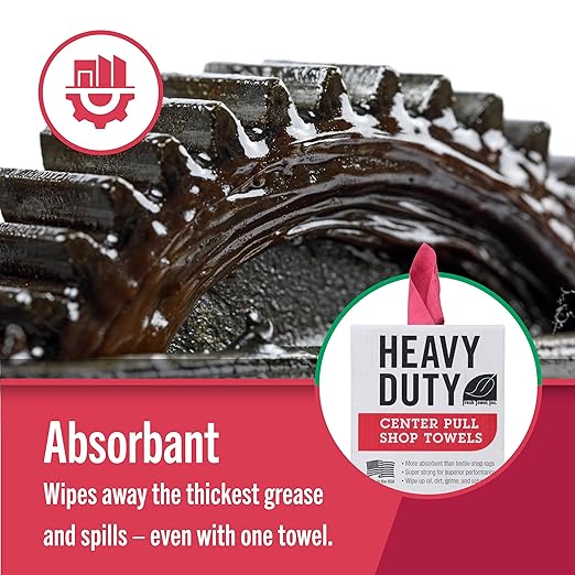 Fresh Towel Heavy Duty Center Pull Shop Towel Rags for Cleaning- (1 Box of 160 Sheets) Disposable Cleaning Towels - 9 x 12 inches - FT800 (Red)