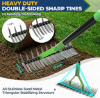 Thatch Rake & Garden Rake 70" – 13" Narrow Dual-Sided Sharp Steel Tines, Adjustable Handle, Lightweight & Reversible Head for Precision Lawn Care, Debris Removal and Soil Leveling