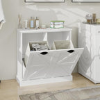 Two-Compartment Tilt-Out Laundry Sorter Cabinet with Removable Cloth Bags,Laundry Room Organization,UV Painting Cabinet for Laundry Room,Bathroom,Utility Room-White