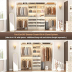 Aheaplus 21.3" Closet System with 4 Drawers, Wood Closet Organizer with Open Shelves, Modular Drawers System Tower, Walk-in Closets Small Wardrobe Rack, Tall Storage Cabinet Unit, White Oak