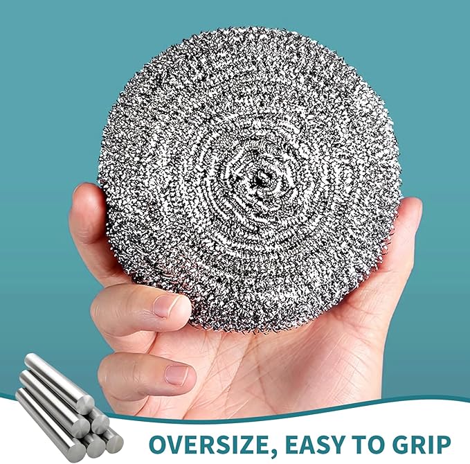 Stainless Steel Scourer Heavy Duty Scrubber Pads Steel Wool Pack of 6,40g