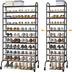 STO STO Expandable Shoe Rack, 10-Tier Metal Tall Shoe Rack for Garage, Up to 44 Pairs Adjustable Shoe Rack Storage for Front Door Entrance, Free Standing Shoe Rack Organizer for Entryway, Black